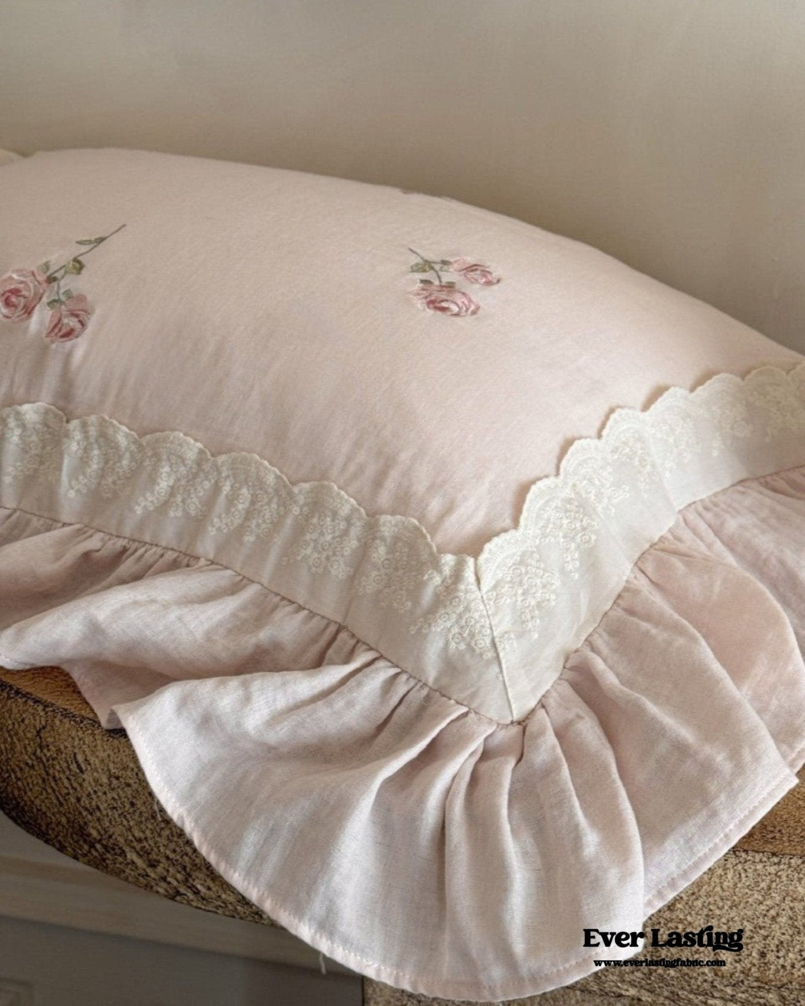 Beatrice Rose Lace Ruffle Bedding Set / Blue - Ever Lasting