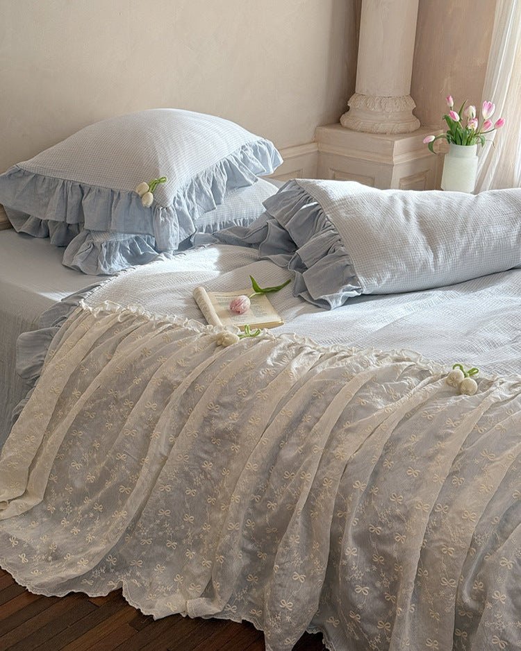 Bella Floral Lace Ruffled Princess Bedding Set / Blue - Ever Lasting