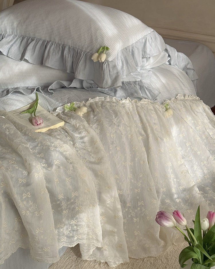 Bella Floral Lace Ruffled Princess Bedding Set / Blue - Ever Lasting