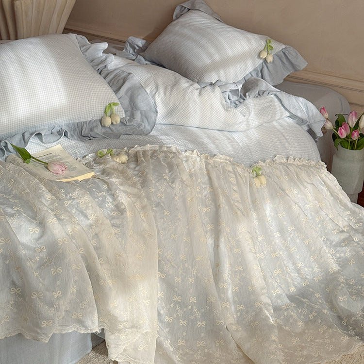 Bella Floral Lace Ruffled Princess Bedding Set / Blue - Ever Lasting