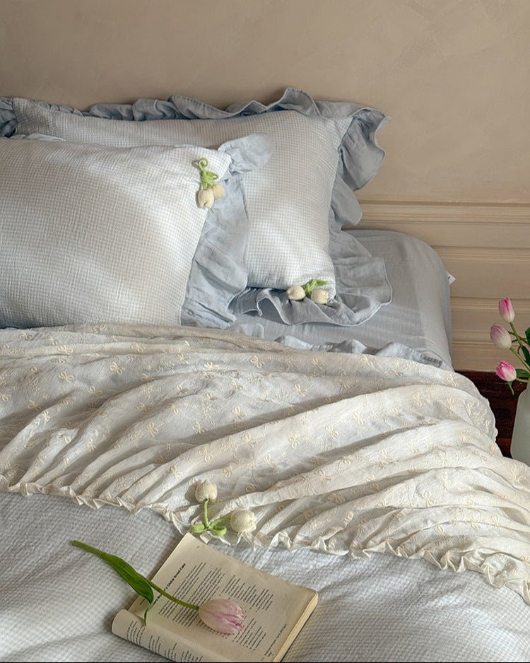 Bella Floral Lace Ruffled Princess Bedding Set / Blue - Ever Lasting