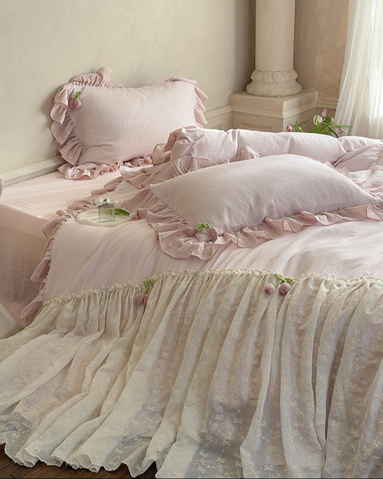 Bella Floral Lace Ruffled Princess Bedding Set / Blue - Ever Lasting