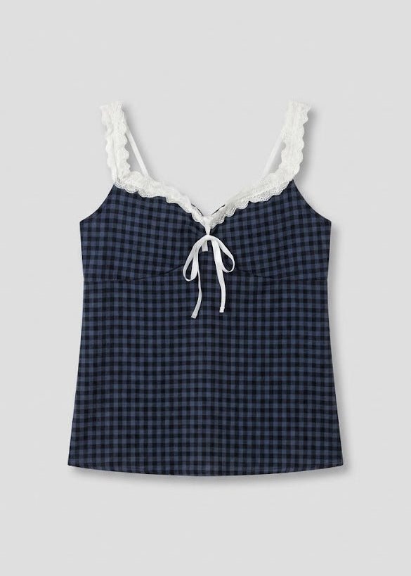  - Ever Lasting - Bellamy Ruffle Gingham Lace Pajama Set / Blue - Pajamas - Ever Lasting