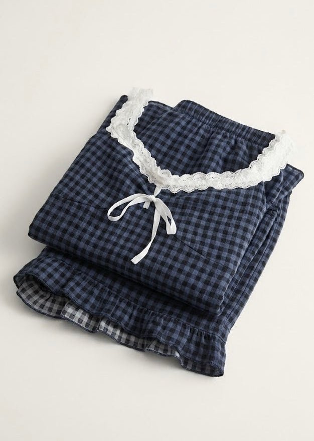  - Ever Lasting - Bellamy Ruffle Gingham Lace Pajama Set / Blue - Pajamas - Ever Lasting