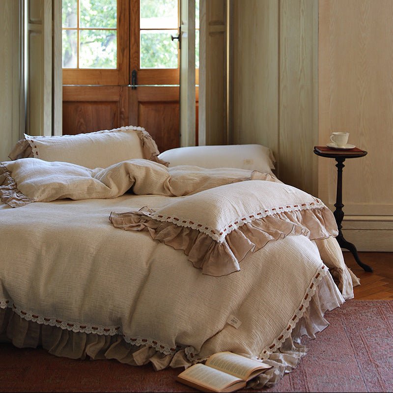  - Ever Lasting - Belle Lace Ruffle Bedding Set / Brown - Bedding Set - Ever Lasting