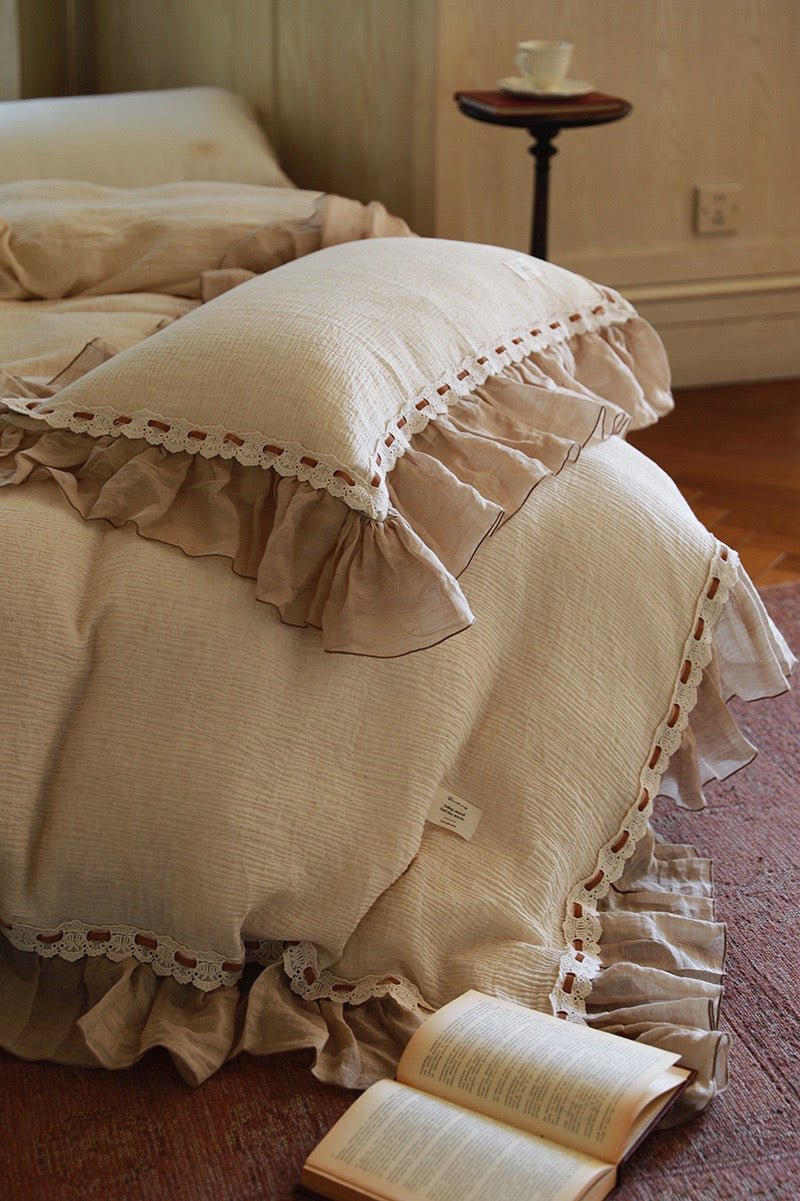  - Ever Lasting - Belle Lace Ruffle Bedding Set / Brown - Bedding Set - Ever Lasting