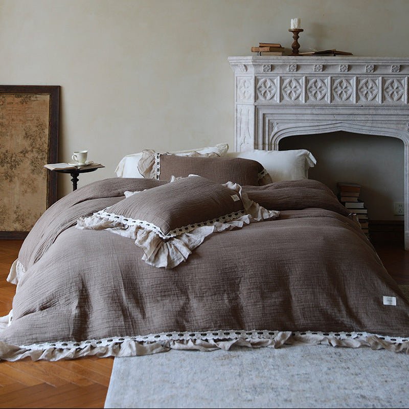  - Ever Lasting - Belle Lace Ruffle Bedding Set / Brown - Bedding Set - Ever Lasting