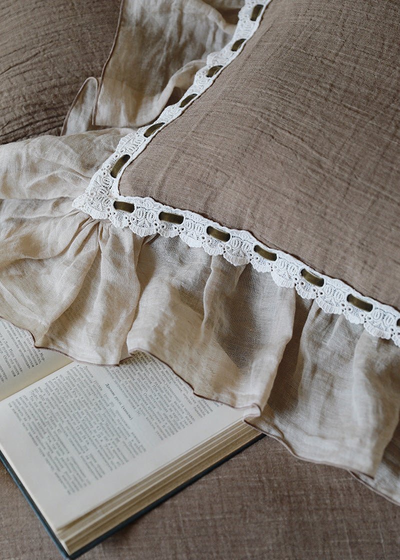  - Ever Lasting - Belle Lace Ruffle Bedding Set / Brown - Bedding Set - Ever Lasting