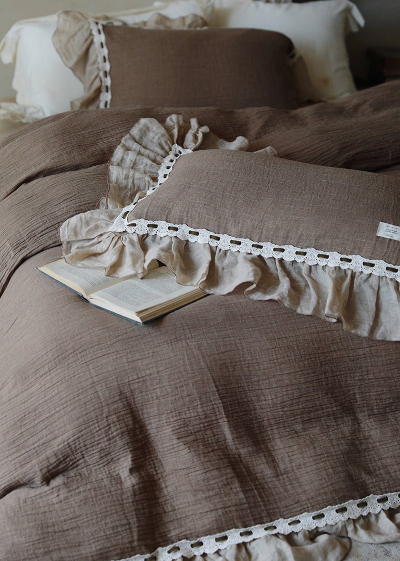  - Ever Lasting - Belle Lace Ruffle Bedding Set / Brown - Bedding Set - Ever Lasting