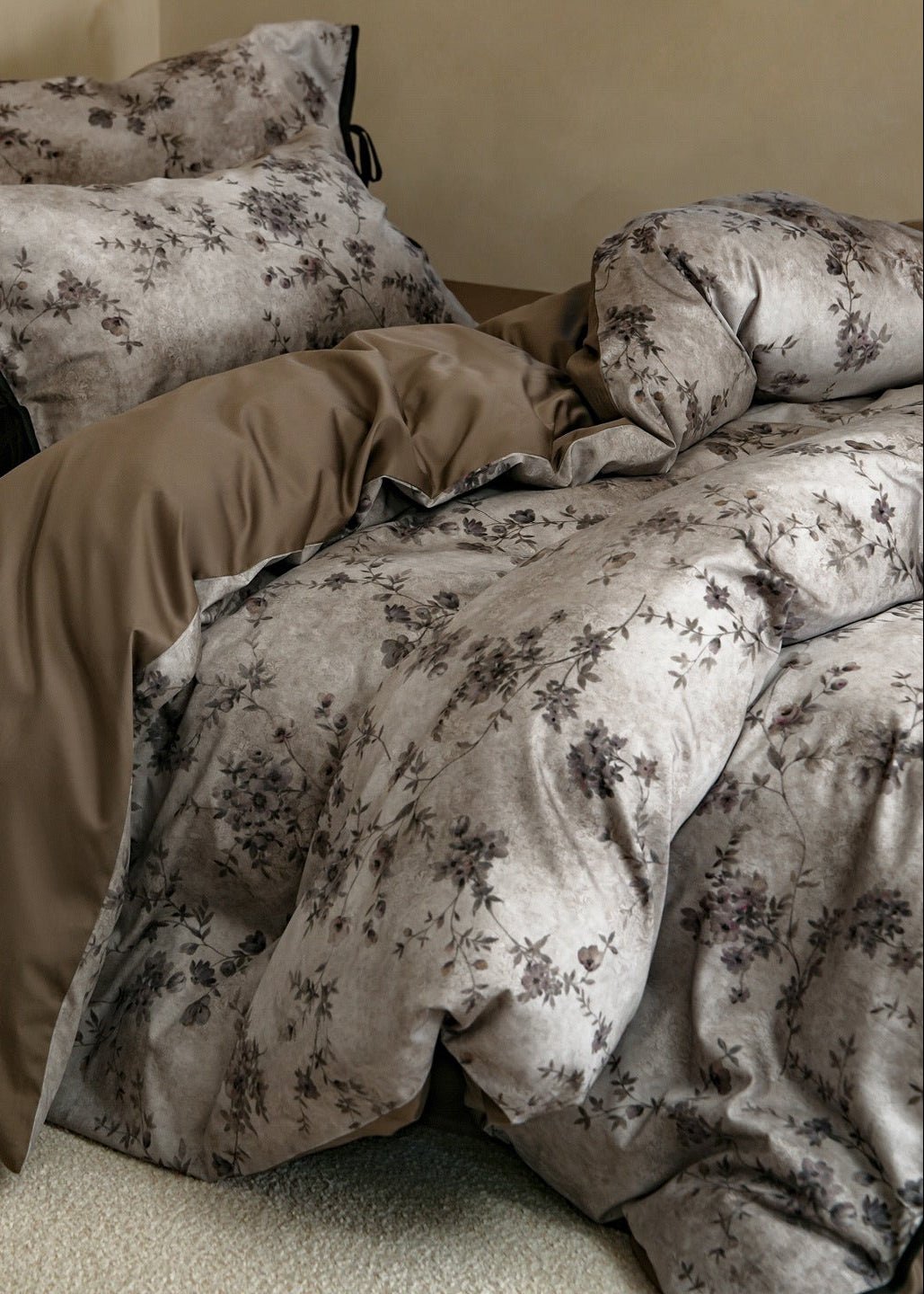 -Ever Lasting - Birchwood Cotton Floral Bedding Set / Brown -Bedding Set -Ever Lasting