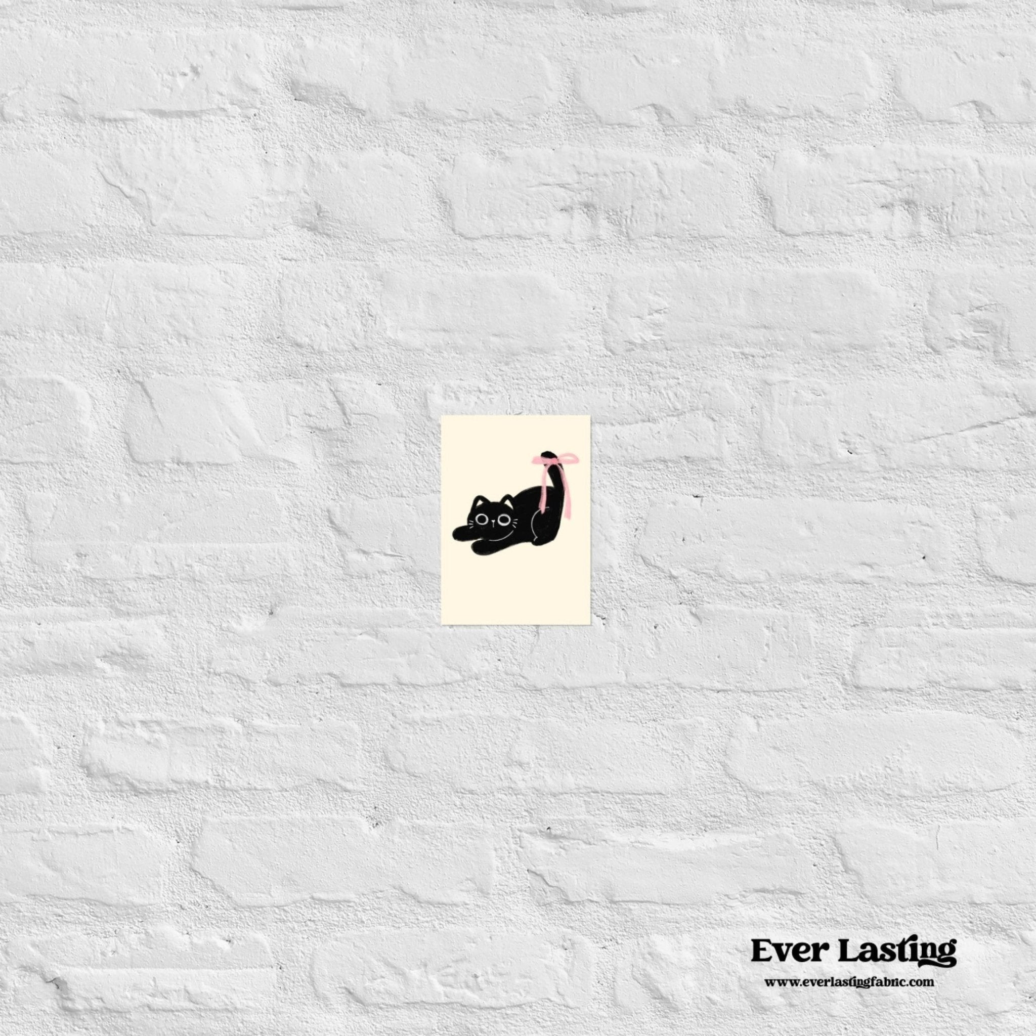 “Black Cat with Pink Bow” Coquette Cat Art Print - Ever Lasting