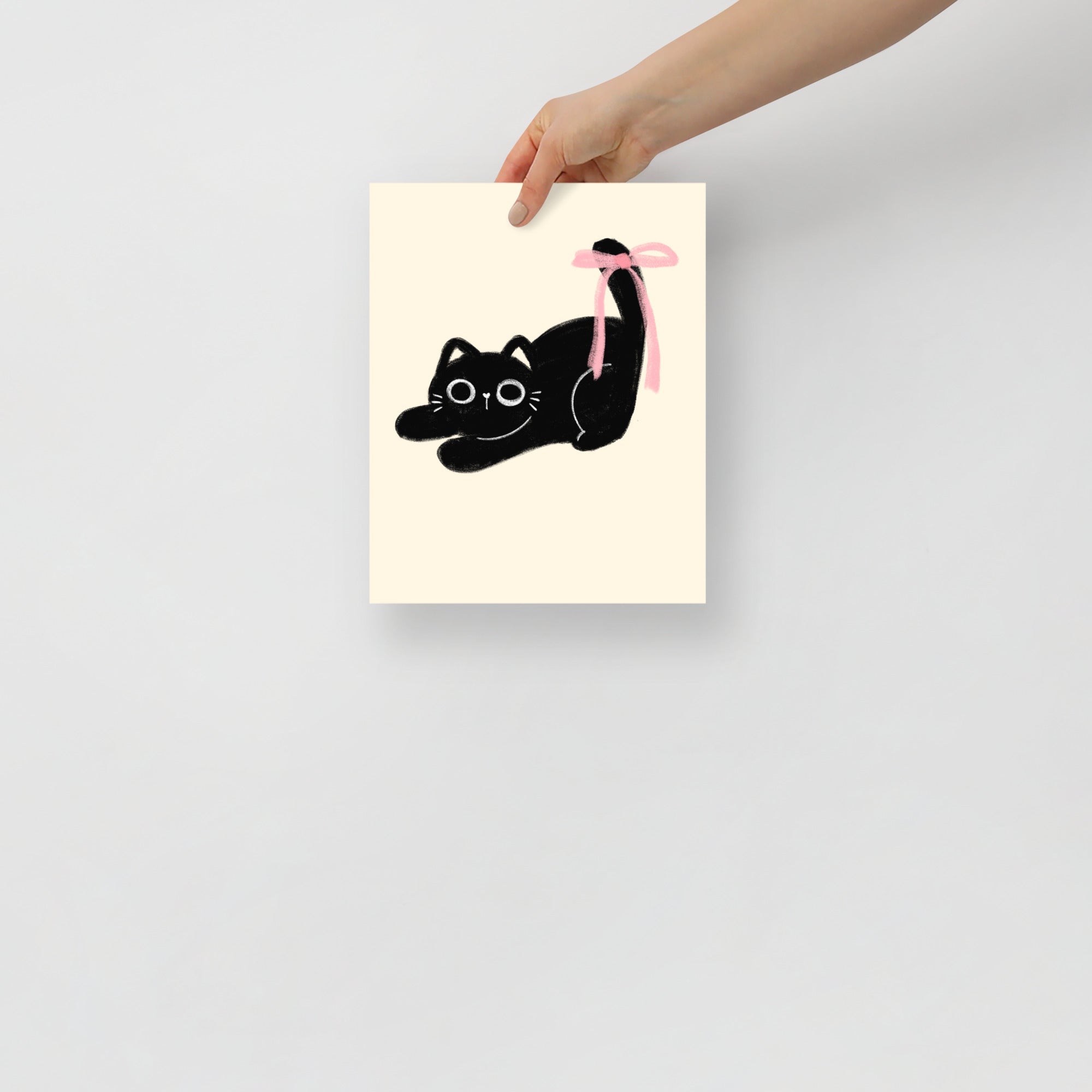 -Ever Lasting - “Black Cat with Pink Bow” Coquette Cat Art Print - Ever Lasting