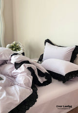 Black Lace Ruffle Bedding Set / Purple