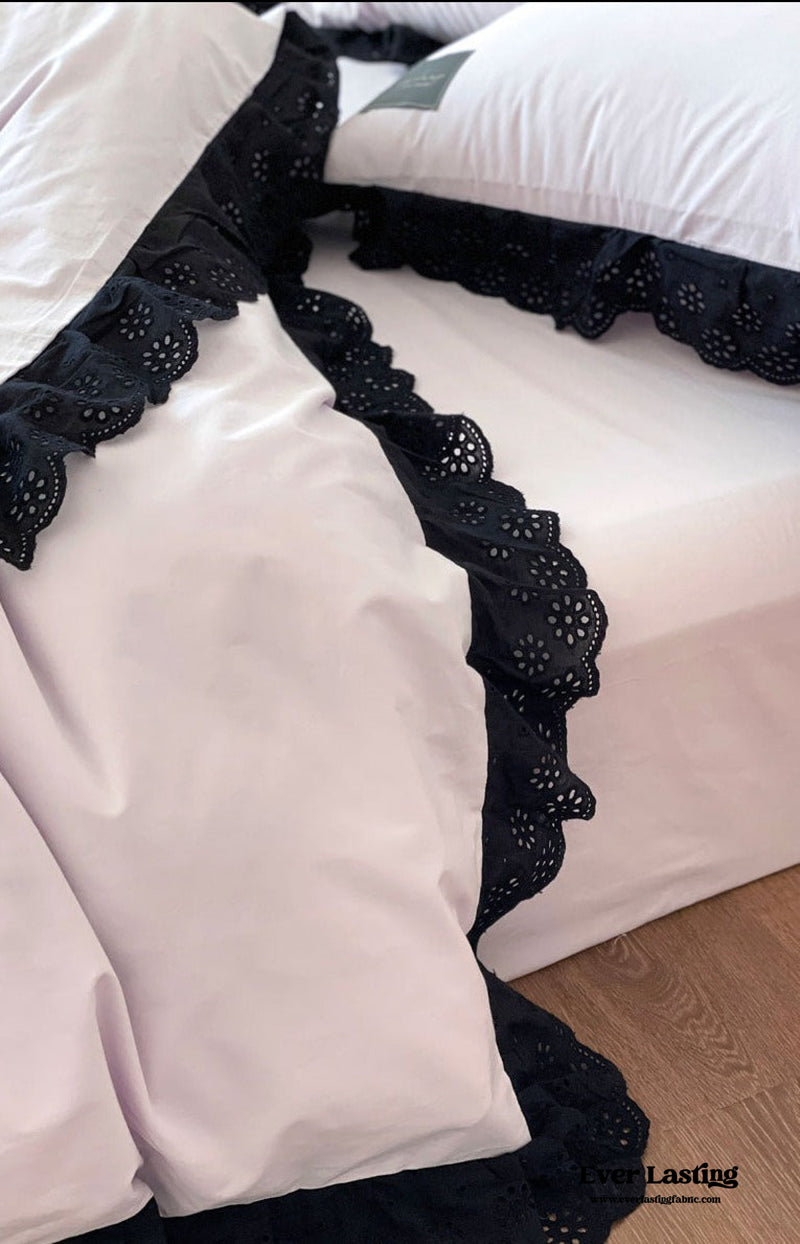 Black Lace Ruffle Bedding Set / Purple