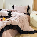 Black Lace Stripe Pastel Bedding Bundle Pink / Small Flat