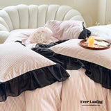 Black Lace Stripe Pastel Bedding Set / Green
