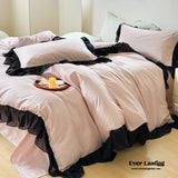 Black Lace Stripe Pastel Bedding Set / Pink