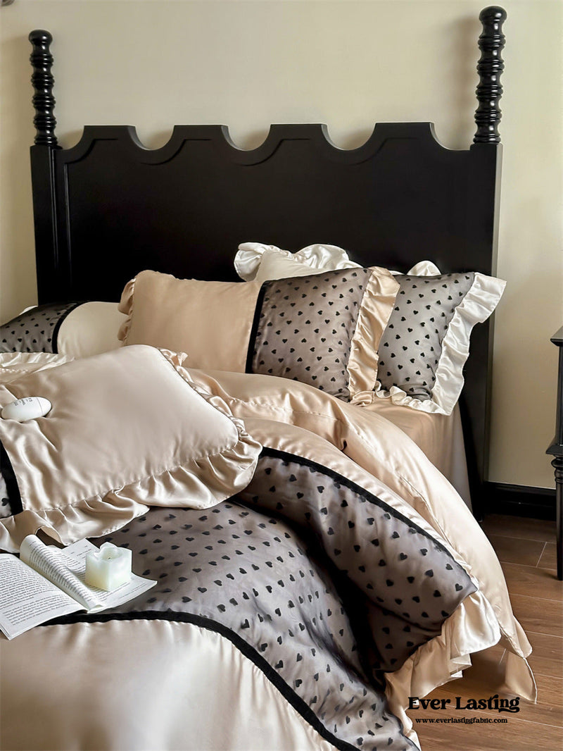 Black Lace Sweet Heart Ruffle Bedding Bundle