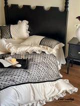 Black Lace Sweet Heart Ruffle Bedding Bundle