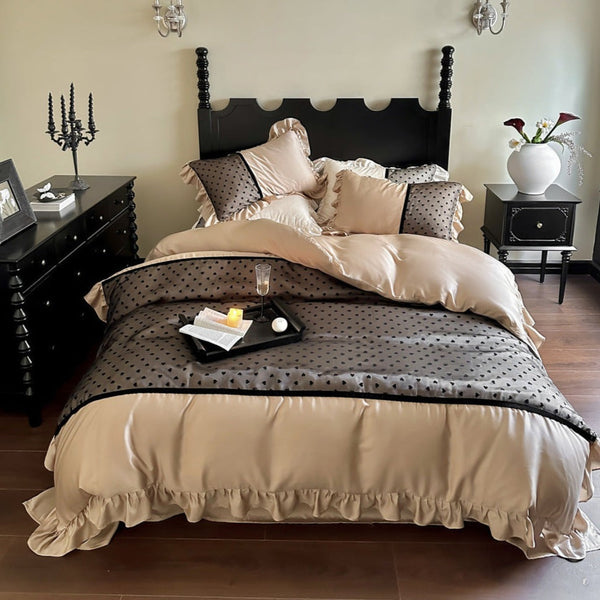 Black Lace Sweet Heart Ruffle Bedding Bundle