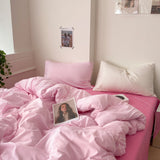 Black Washed Cotton Bedding Set Barbie Pink + Pastel / Small Fitted
