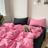 Black Washed Cotton Bedding Set Barbie Pink + / Small Fitted