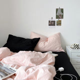Black Washed Cotton Bedding Set Pastel Pink + / Small Fitted