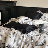 Black & White Butterfly French Ruffle Bedding Bundle