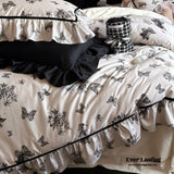 Black & White Butterfly French Ruffle Bedding Set