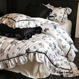 Black & White Butterfly French Ruffle Bedding Set