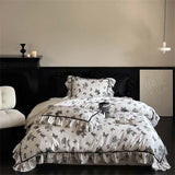 Black & White Butterfly French Ruffle Bedding Set Medium / Fitted