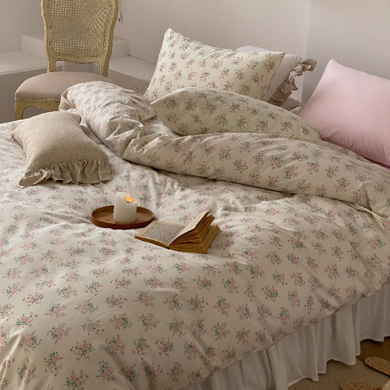 Blossom Floral Bedding Set / Purple Cream Pink Small Fitted