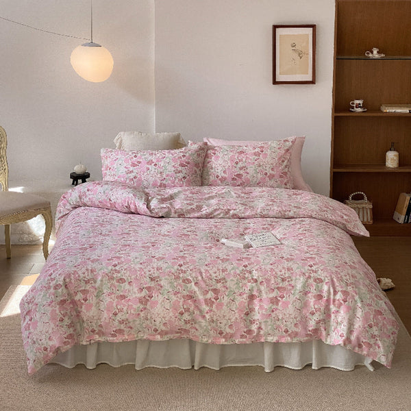 Pale Pink Floral Print Bedding Set