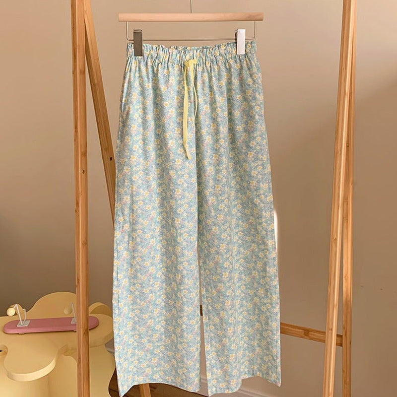 Blossom Floral Pants Lounge Bottoms / Blue Long Pajamas