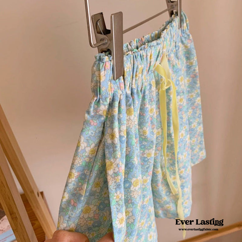 Blossom Floral Pants Lounge Bottoms / Blue Pajamas