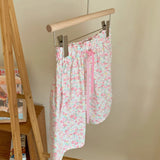 Blossom Floral Pants Lounge Bottoms / Blue Pink Shorts Pajamas