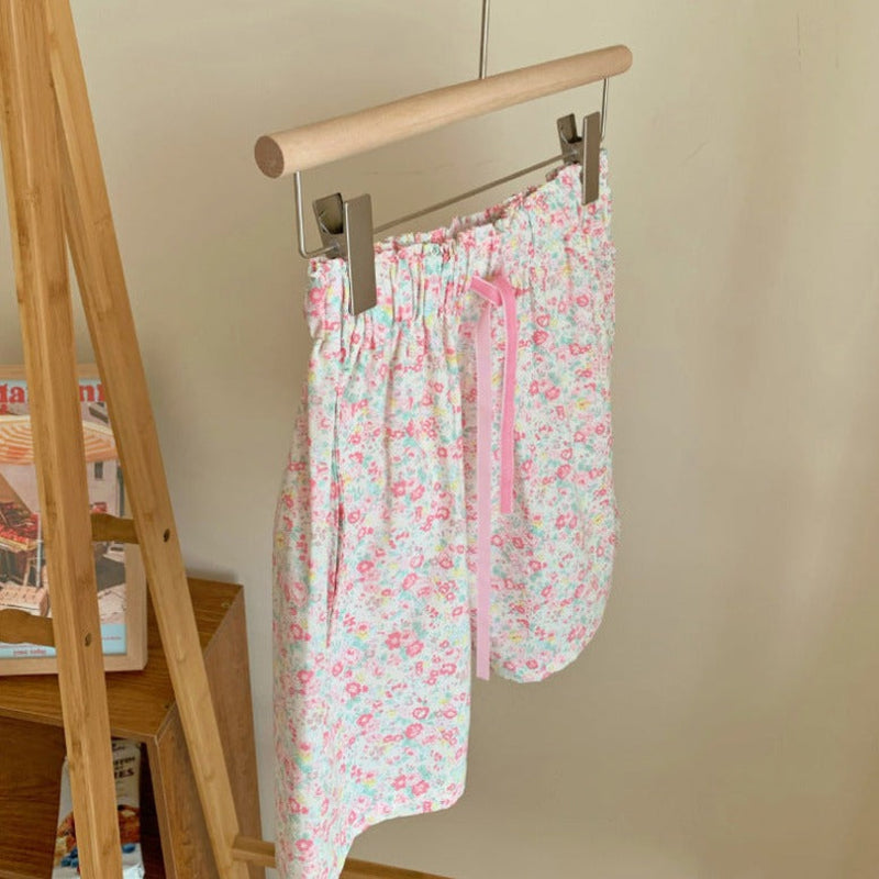 Blossom Floral Pants Lounge Bottoms / Pink Shorts Pajamas