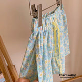 Blossom Floral Shorts Lounge Bottoms / Blue Pajamas