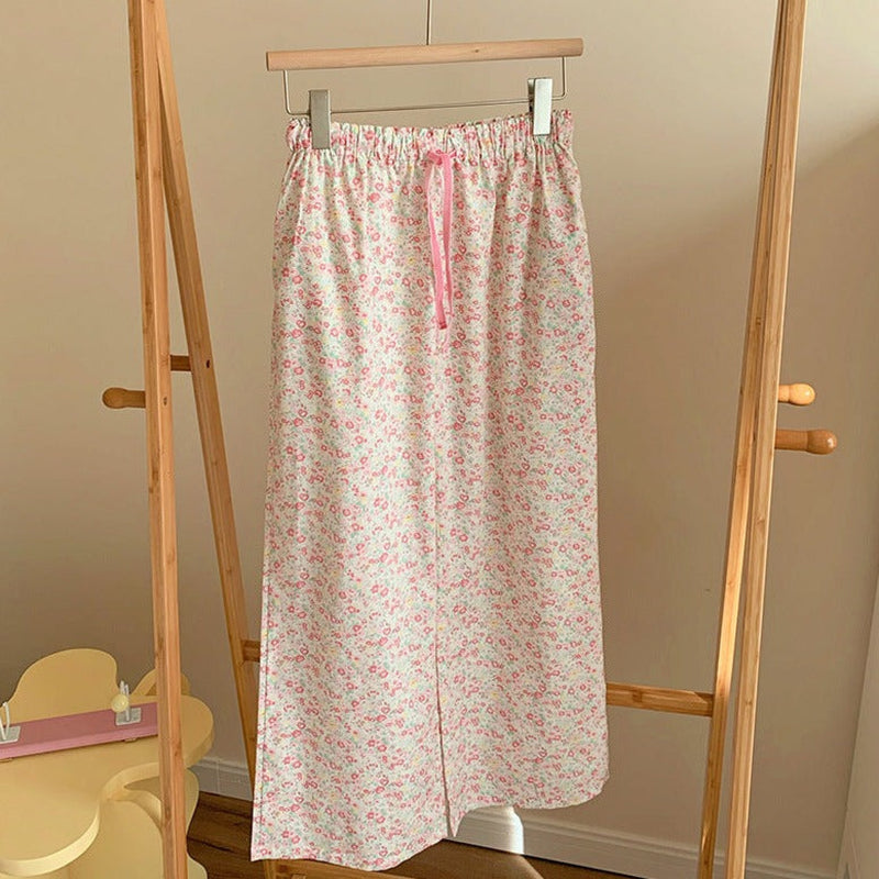Blossom Floral Shorts Lounge Bottoms / Cream Pink Long Pants Pajamas