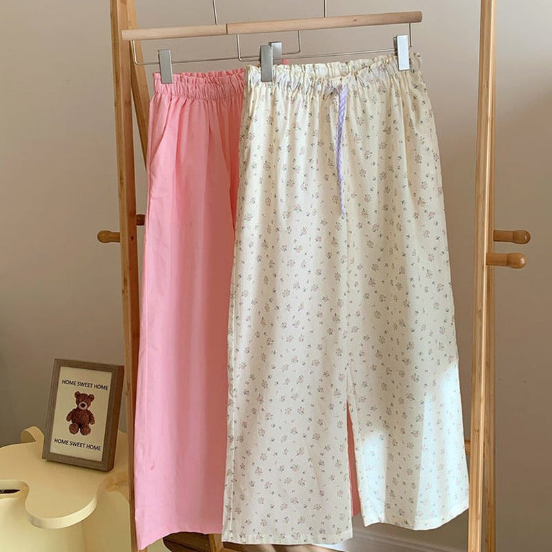 Blossom Floral Shorts Lounge Bottoms / Pink Cream Long Pants Pajamas