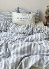 Blue Striped Washed Cotton Bedding Set