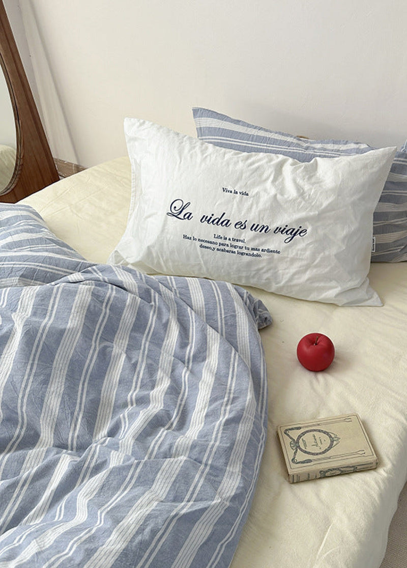 Blue Striped Washed Cotton Bedding Set