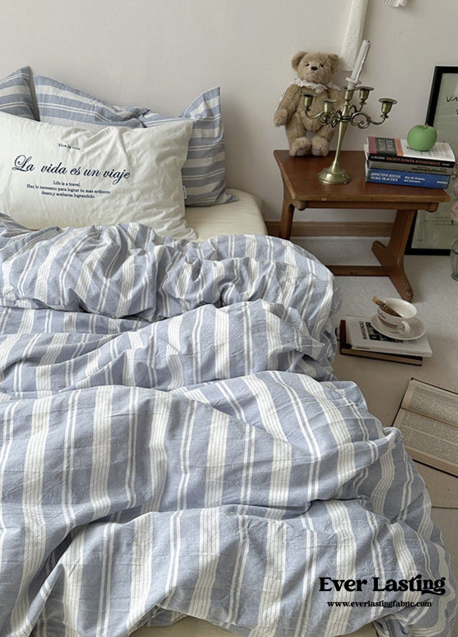 Blue Striped Washed Cotton Bedding Bundle - Ever Lasting