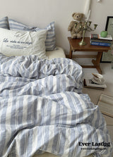 Blue Striped Washed Cotton Bedding Set