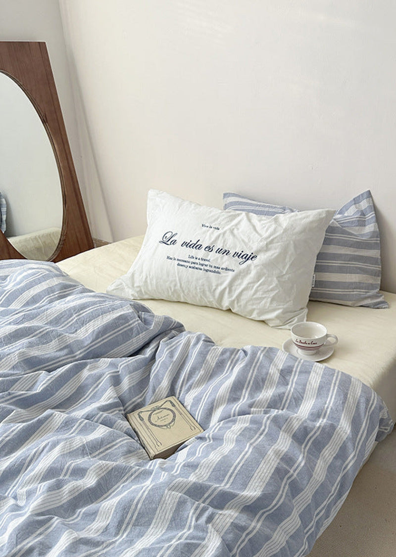 Blue Striped Washed Cotton Bedding Set