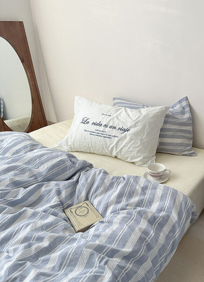 Blue Striped Washed Cotton Bedding Set