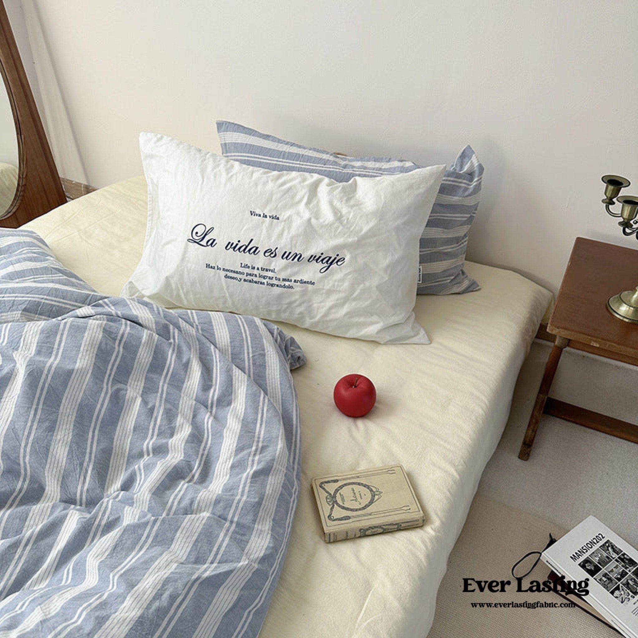  - Ever Lasting - Blue Striped Washed Cotton Bedding Set - Bedding Set - Ever Lasting
