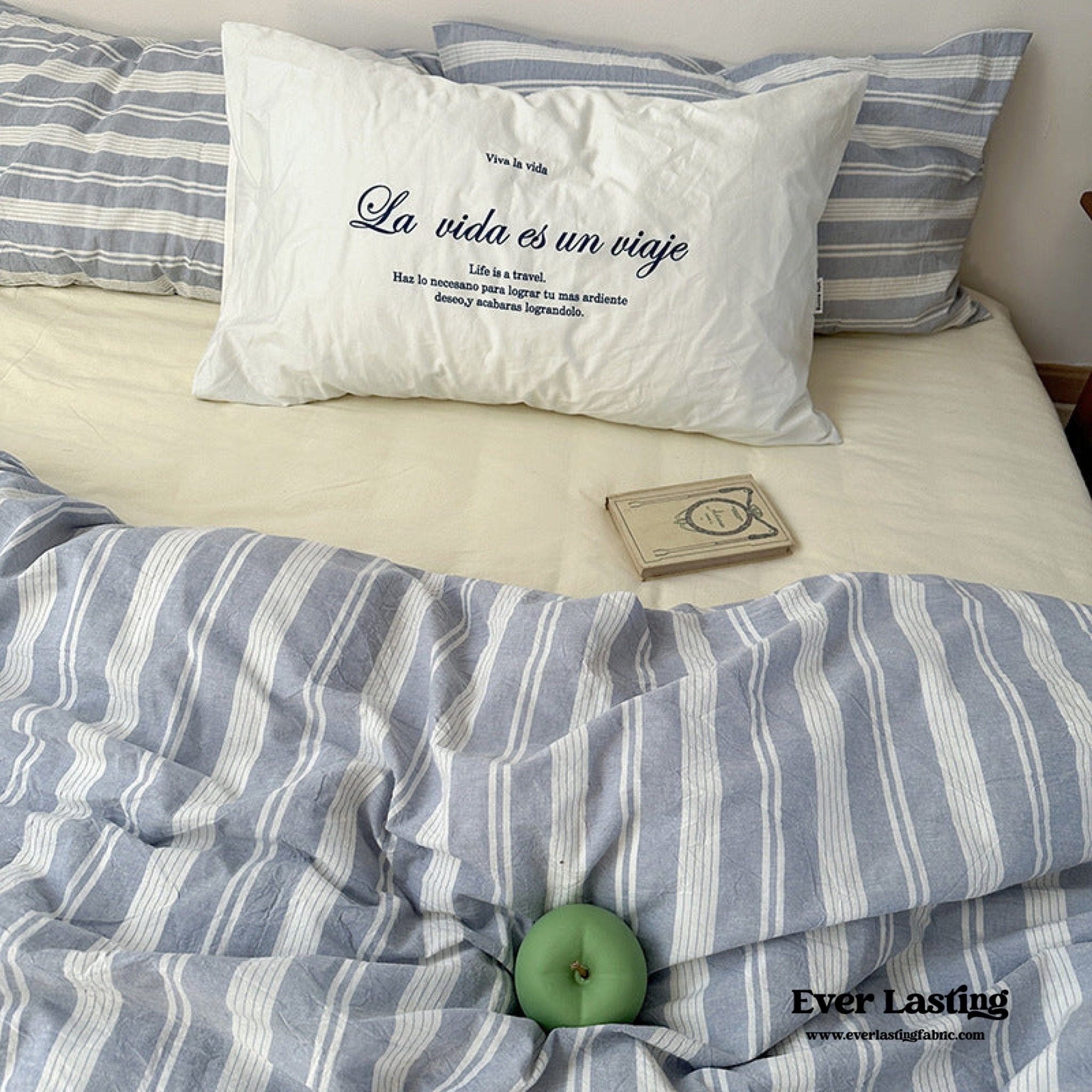 - Ever Lasting - Blue Striped Washed Cotton Bedding Set - Bedding Set - Ever Lasting