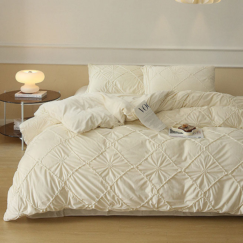 Boho Braided Velvet Bedding Set / Beige White Small/Medium Fitted