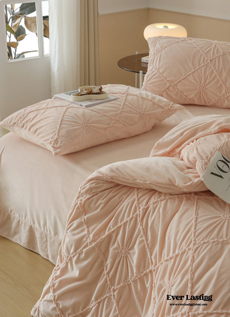 Boho Braided Velvet Bedding Set / Pink
